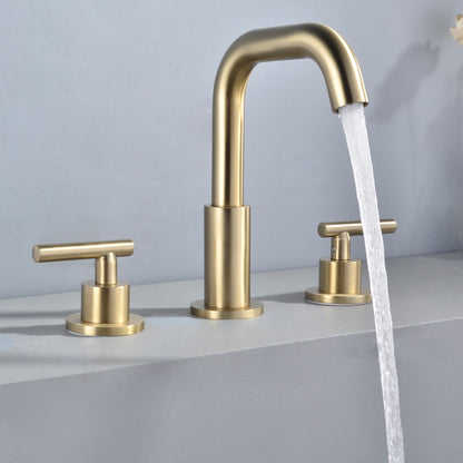 Brushed Gold Double Handle 360 Swivel Bathroom Sink Faucet with Accessrise