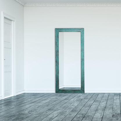 IHOMEADORE 27.6" W x 63" H Rectangle Antiqued Teal Wood Frame Classic Floor Mirror, Modern