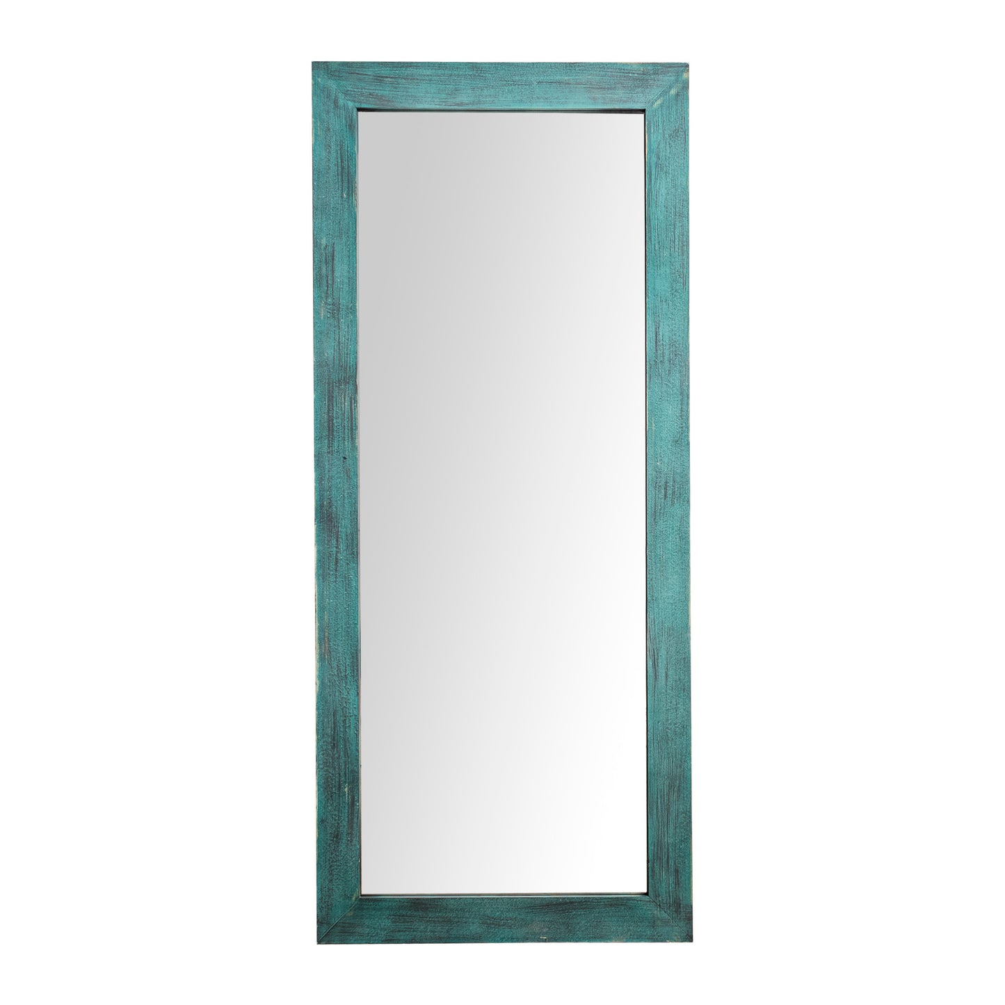 IHOMEADORE 27.6" W x 63" H Rectangle Antiqued Teal Wood Frame Classic Floor Mirror, Modern