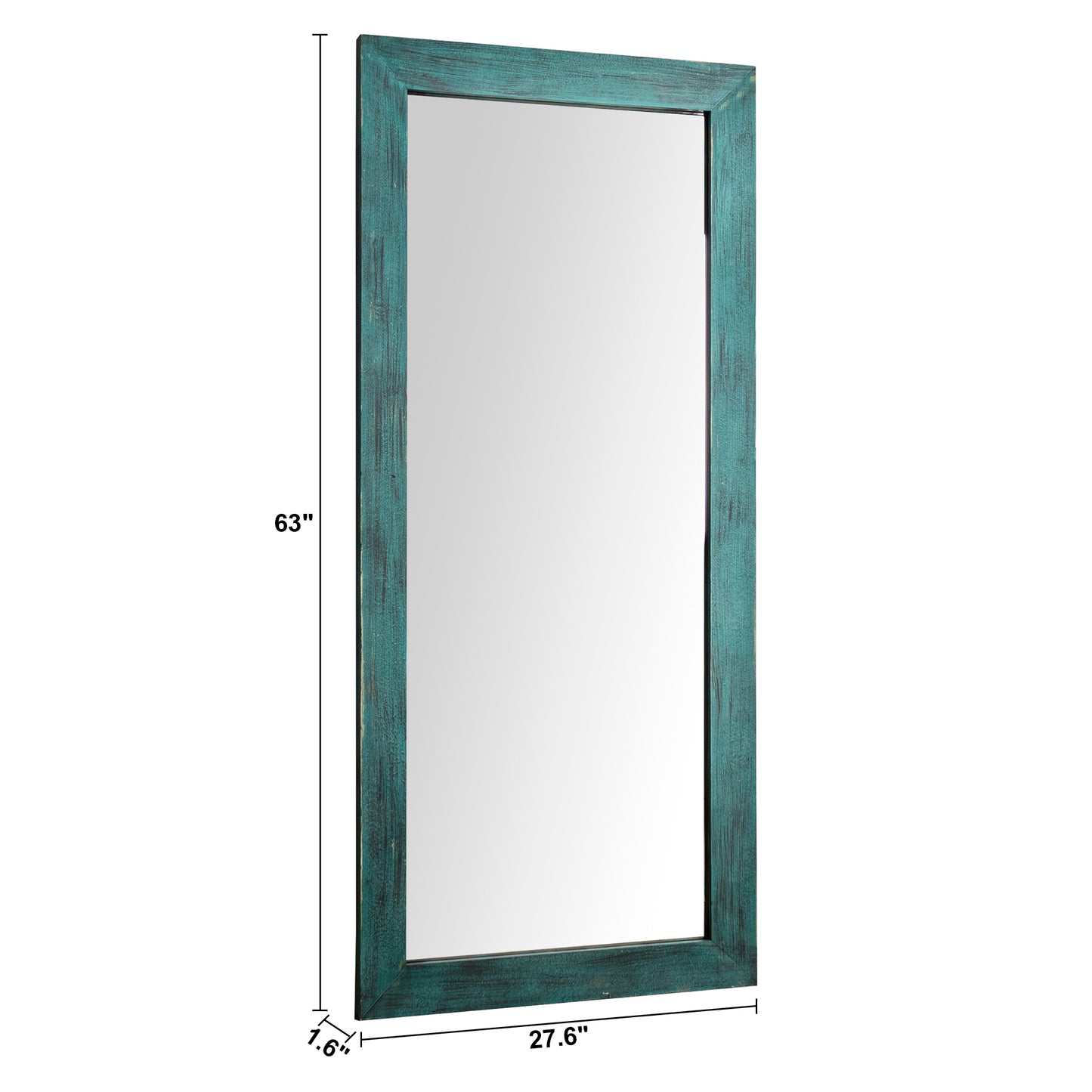 IHOMEADORE 27.6" W x 63" H Rectangle Antiqued Teal Wood Frame Classic Floor Mirror, Modern