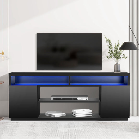 IHOMEADORE 68" Black 4-Shelves LED Storage TV Stand for TVs up to 75", Modern