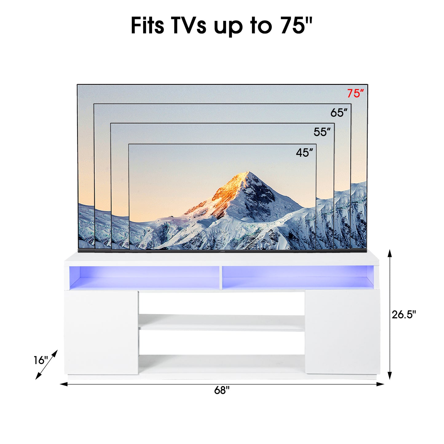 IHOMEADORE 68'' W White 4-Shelves Storage TV Stand for TVs up to 75", Modern