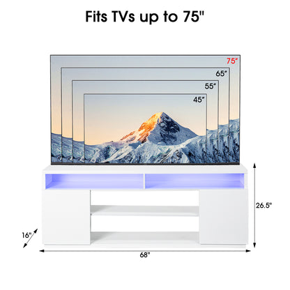 IHOMEADORE 68'' W White 4-Shelves Storage TV Stand for TVs up to 75", Modern