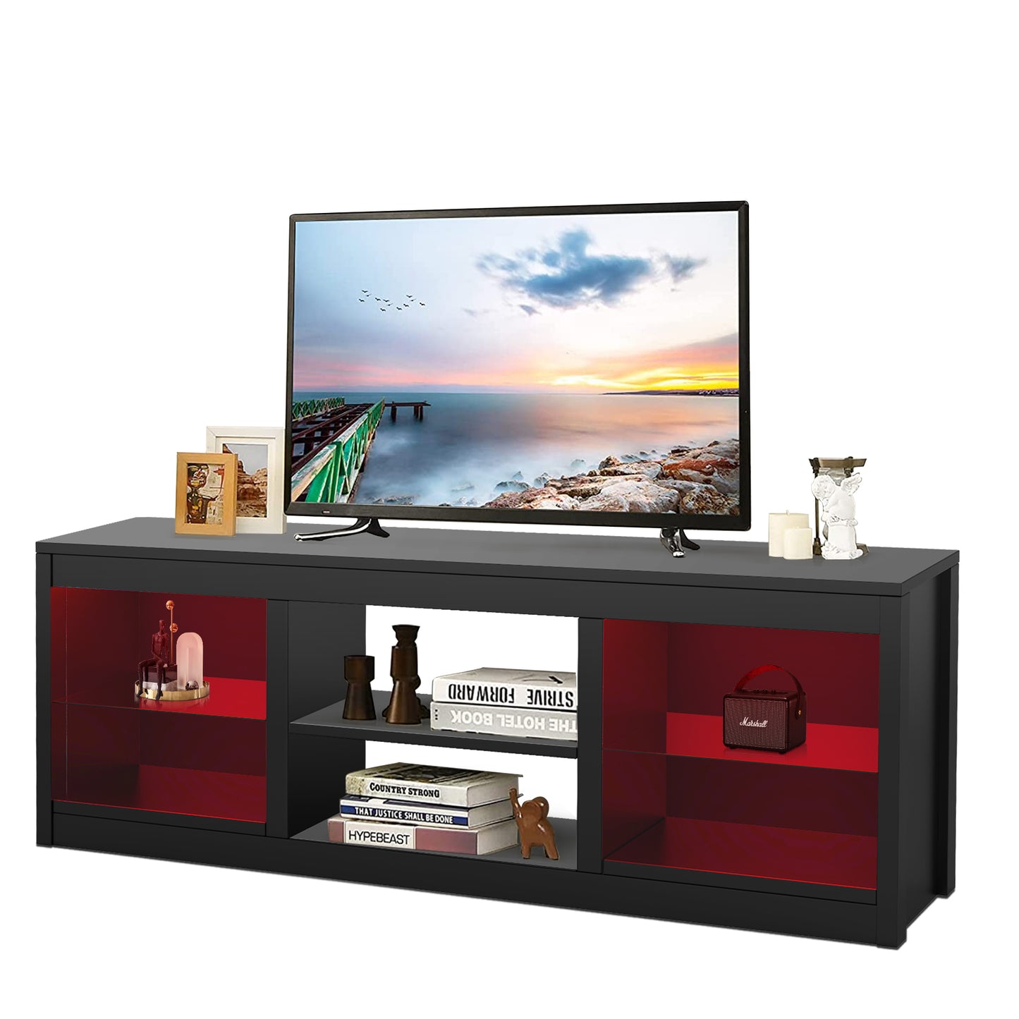 IHOMEADORE 66" W Black Storage TV Stand for TVs up to 75", Modern