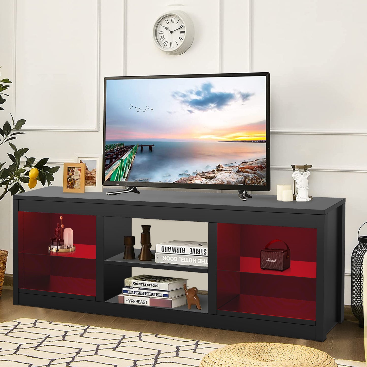 IHOMEADORE 66" W Black Storage TV Stand for TVs up to 75", Modern