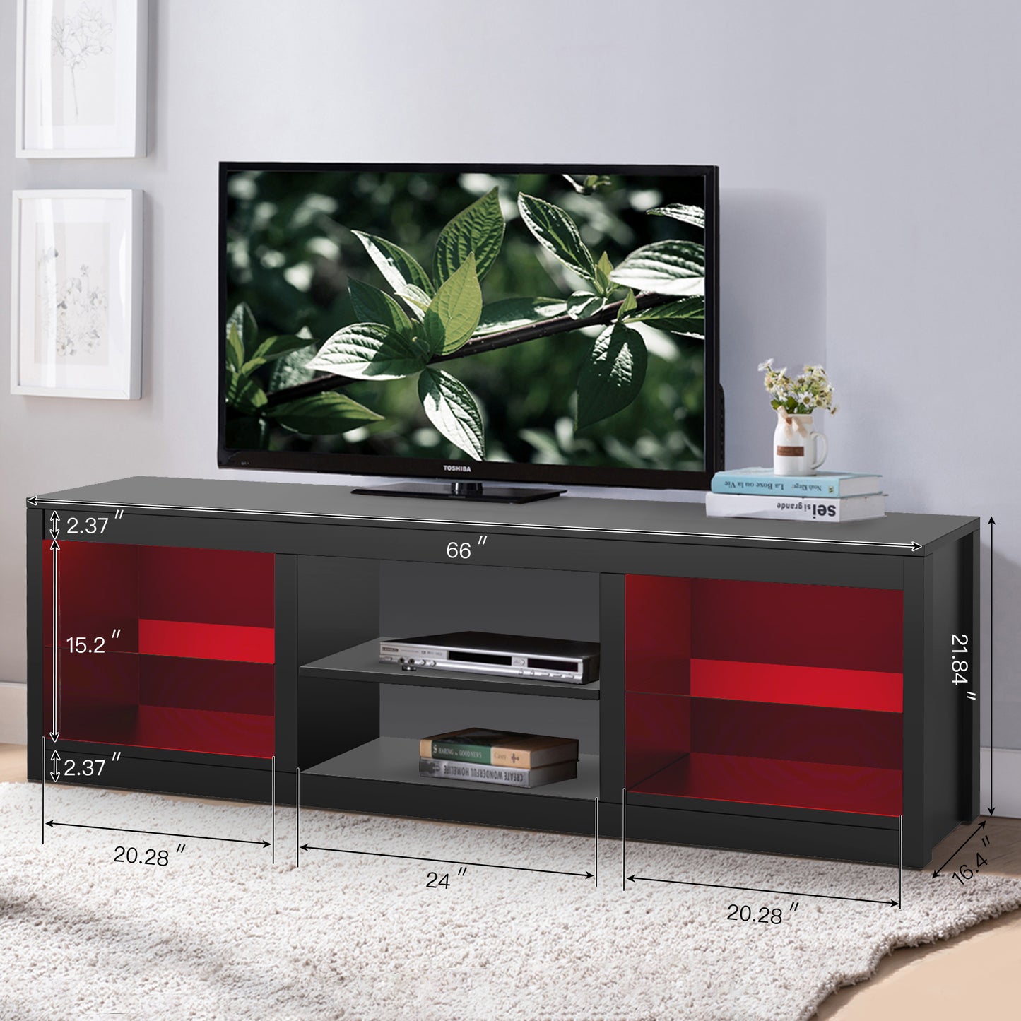 IHOMEADORE 66" W Black Storage TV Stand for TVs up to 75", Modern