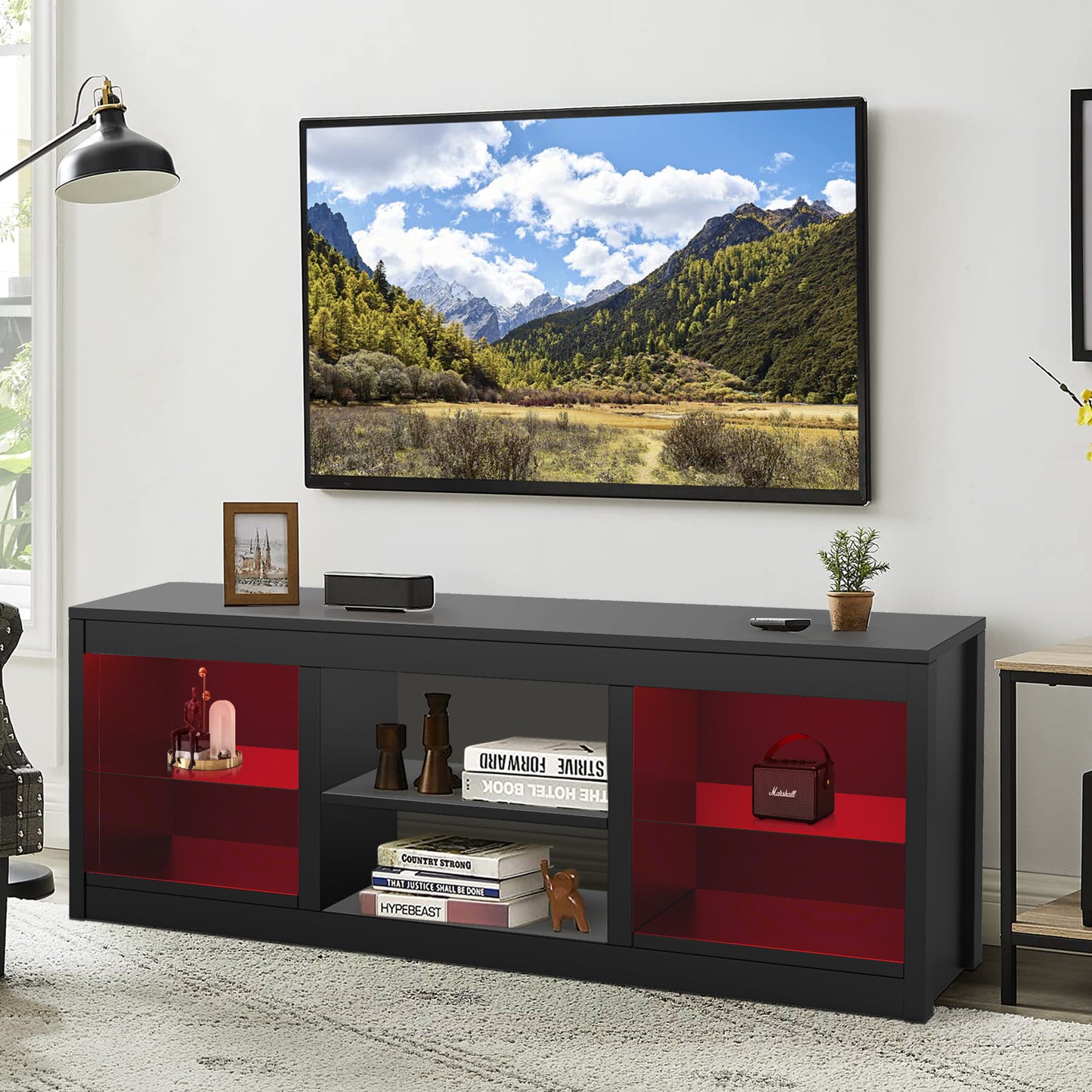 IHOMEADORE 66" W Black Storage TV Stand for TVs up to 75", Modern