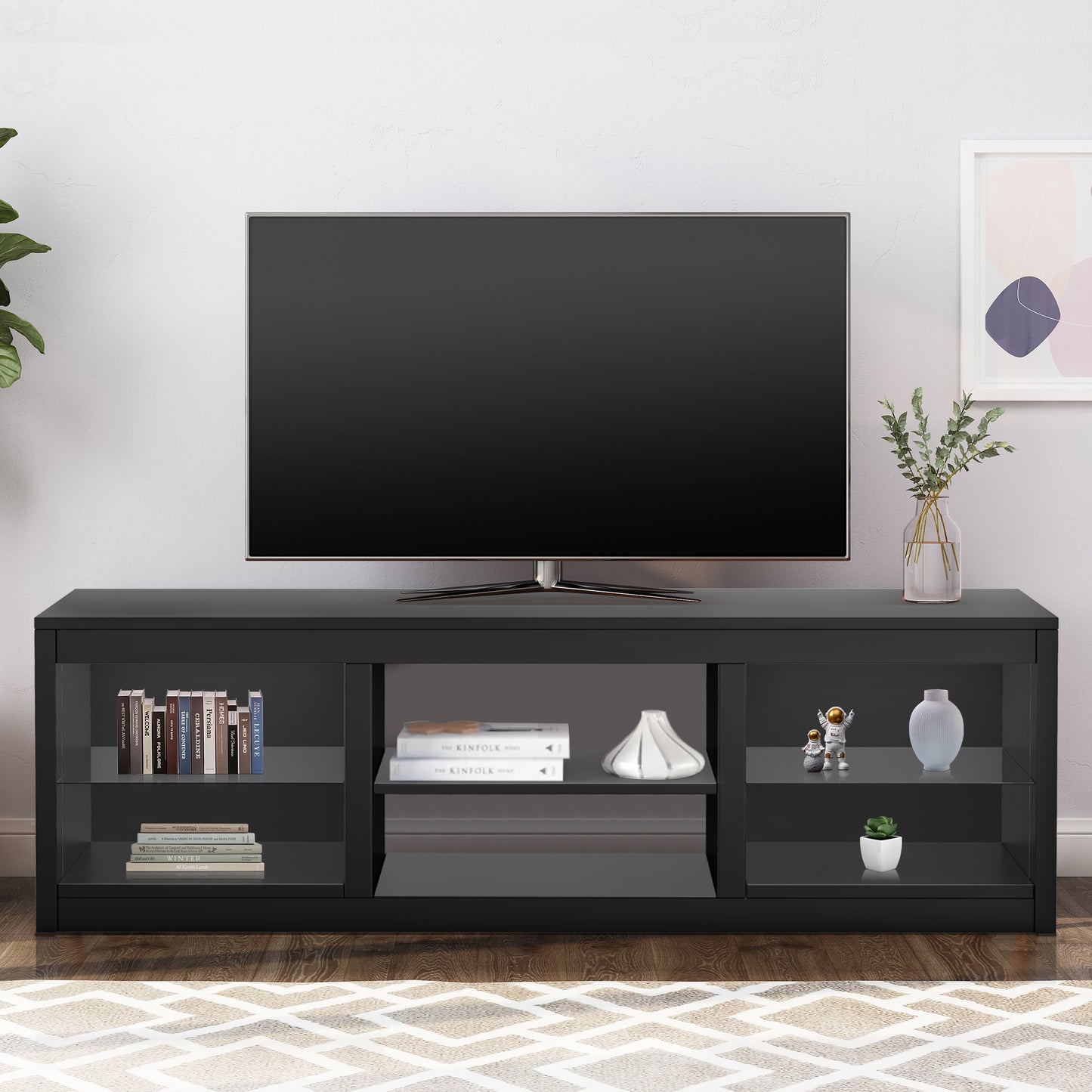 IHOMEADORE 66" W Black Storage TV Stand for TVs up to 75", Modern