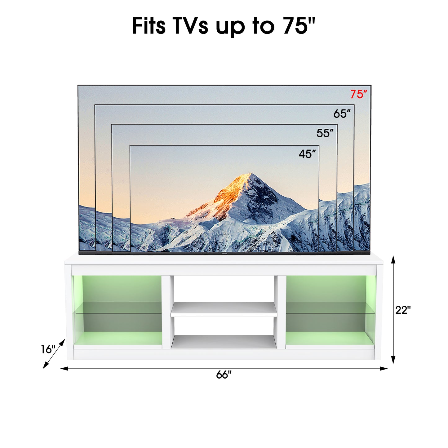 IHOMEADORE 66'' W White Storage TV Stand for TVs up to 75", Modern