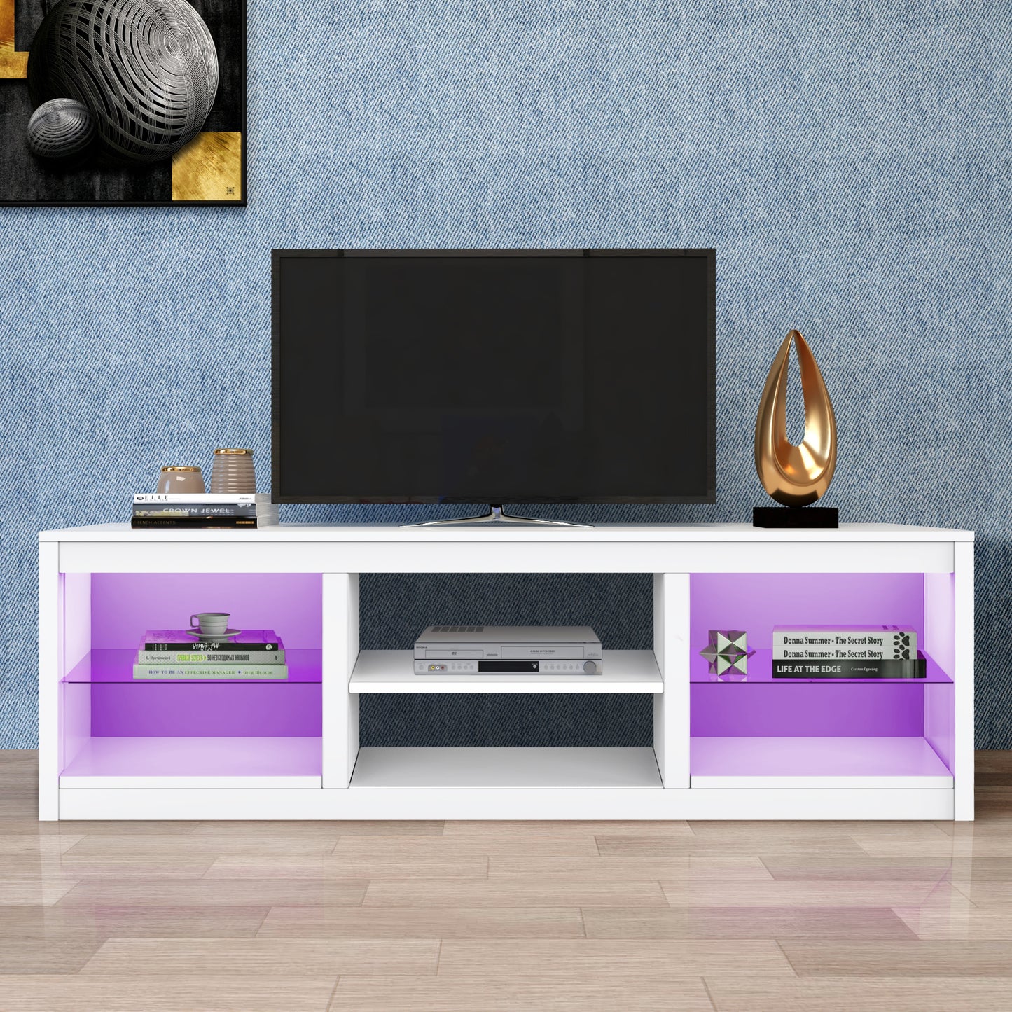 IHOMEADORE 66'' W White Storage TV Stand for TVs up to 75", Modern