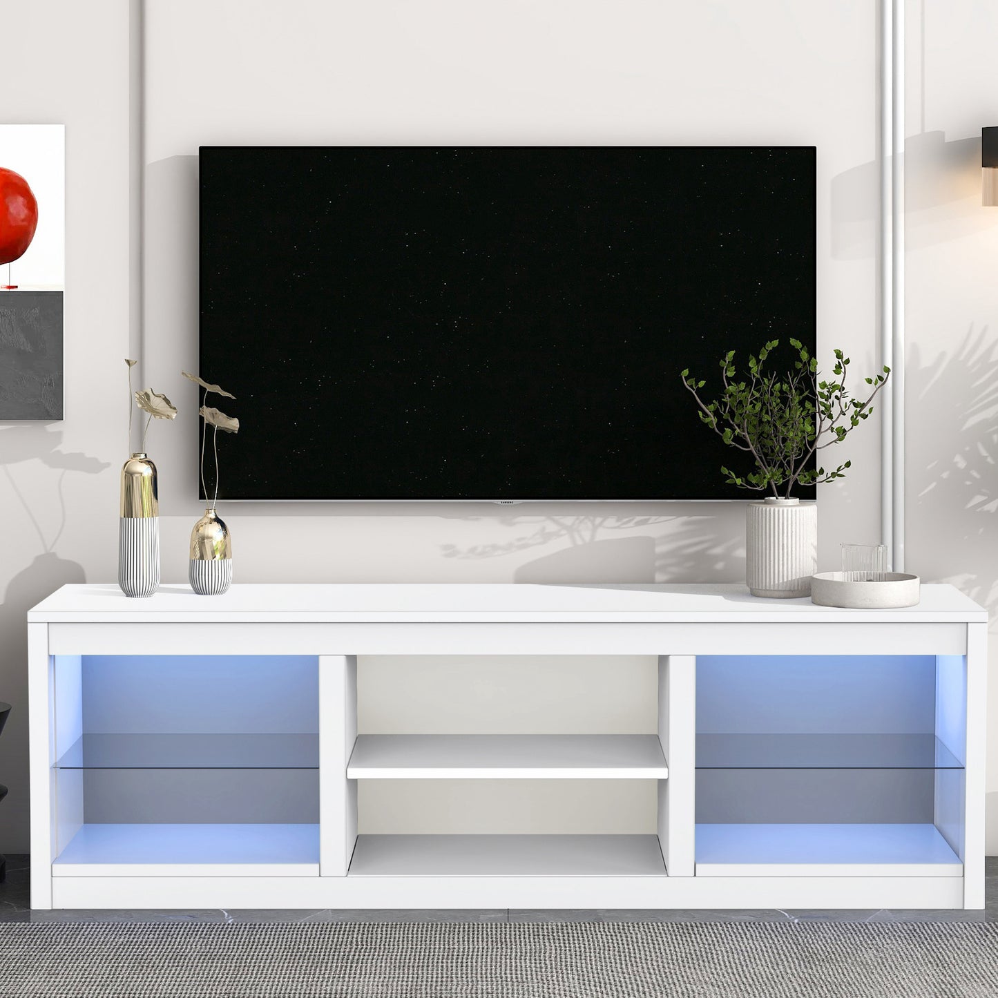 IHOMEADORE 66'' W White Storage TV Stand for TVs up to 75", Modern