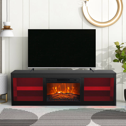 IHOMEADORE 66" Black LED TV Stand with 23" Insert Electric Fireplace for TVs up to 75", Modern