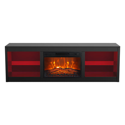 IHOMEADORE 66" Black LED TV Stand with 23" Insert Electric Fireplace for TVs up to 75", Modern