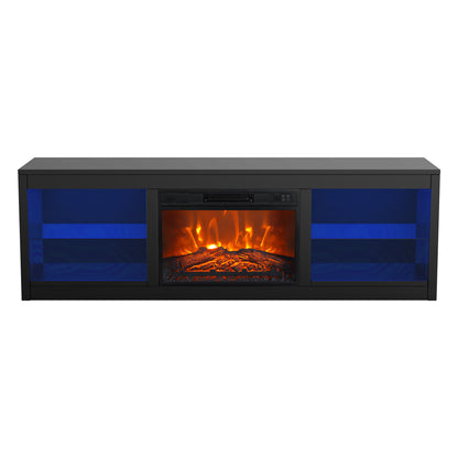 IHOMEADORE 66" Black LED TV Stand with 23" Insert Electric Fireplace for TVs up to 75", Modern