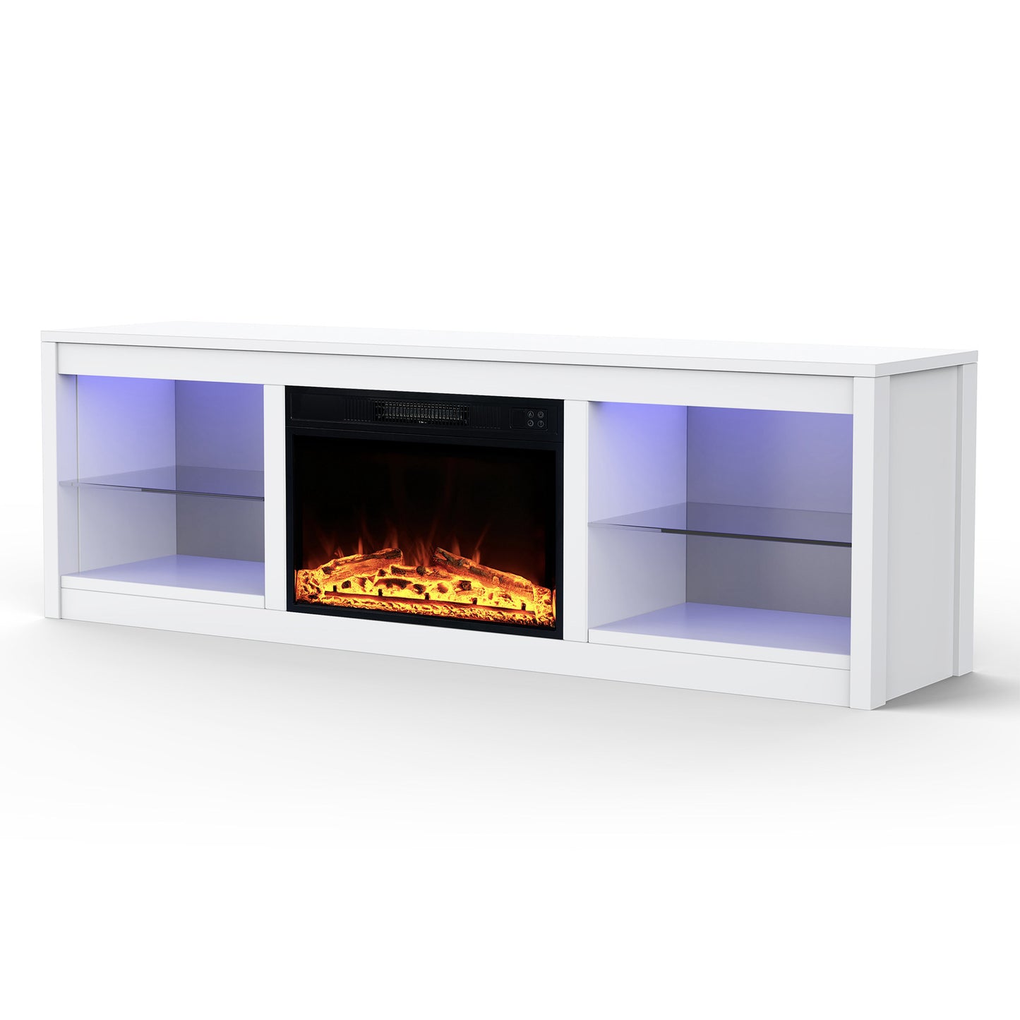 IHOMEADORE 66" W White Storage TV Stand with Electric Fireplace for TVs up to 75", Modern