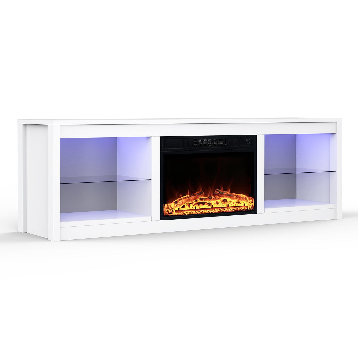 IHOMEADORE 66" W White Storage TV Stand with Electric Fireplace for TVs up to 75", Modern