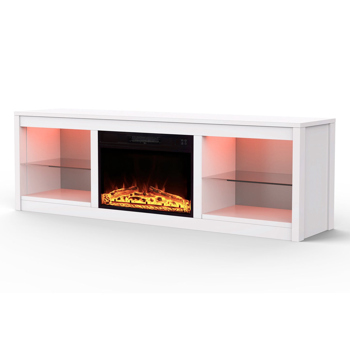 IHOMEADORE 66" W White Storage TV Stand with Electric Fireplace for TVs up to 75", Modern