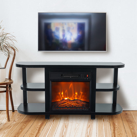 IHOMEADORE 48" Black Shelves TV Stands Console Table with 18" Electric Fireplace, Modern