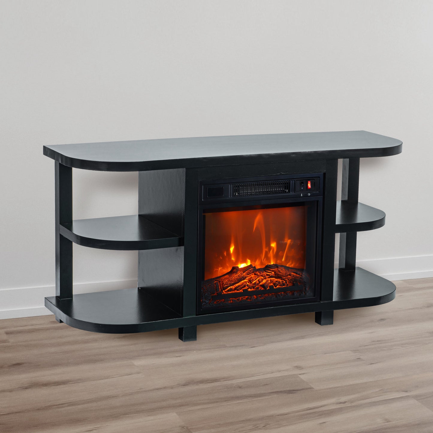 IHOMEADORE 48" Black Shelves TV Stands Console Table with 18" Electric Fireplace, Modern