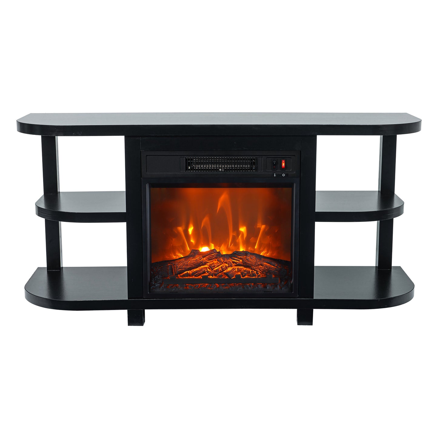 IHOMEADORE 48" Black Shelves TV Stands Console Table with 18" Electric Fireplace, Modern