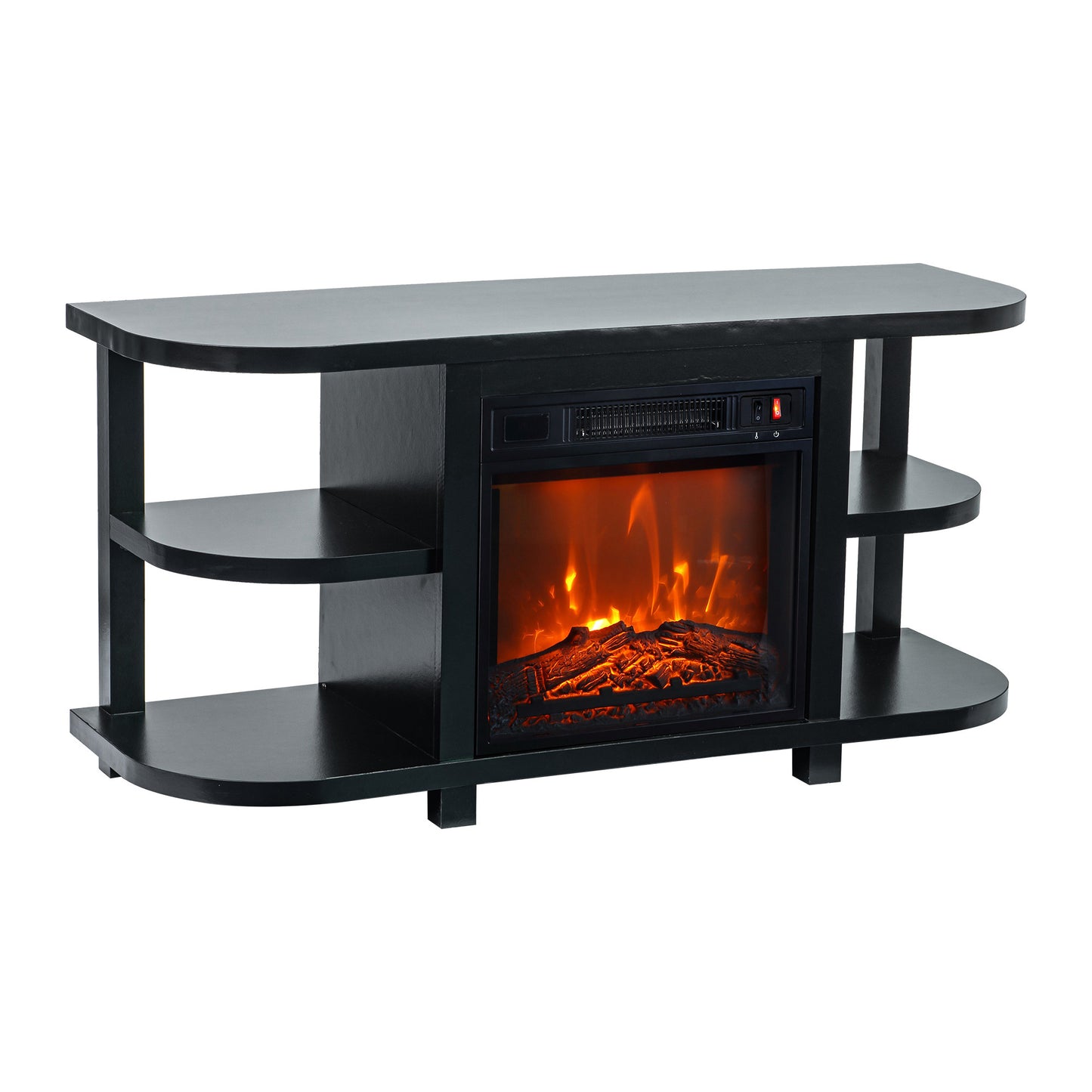 IHOMEADORE 48" Black Shelves TV Stands Console Table with 18" Electric Fireplace, Modern