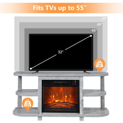 IHOMEADORE 48" White TV Stand with 18" Insert Electric Fireplace for TVs up to 55", Farmhouse