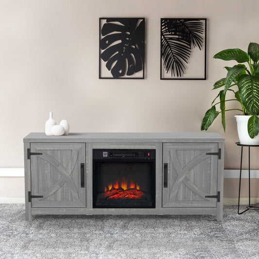 IHOMEADORE 58-inch Grey Electric Fireplace TV Stands Console Table with 18" Electric Fireplace, Farmhouse