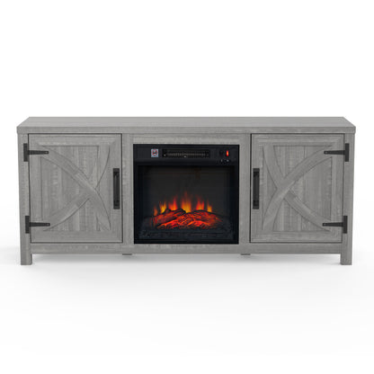 IHOMEADORE 58-inch Grey Electric Fireplace TV Stands Console Table with 18" Electric Fireplace, Farmhouse