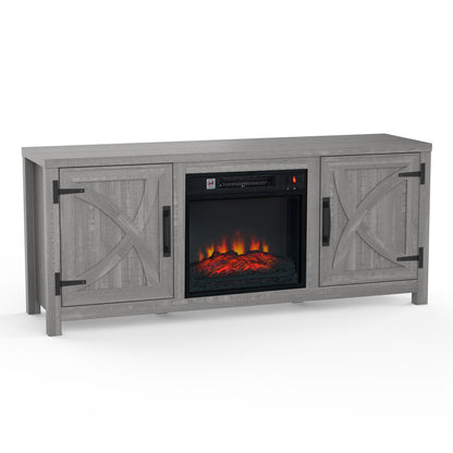 IHOMEADORE 58-inch Grey Electric Fireplace TV Stands Console Table with 18" Electric Fireplace, Farmhouse