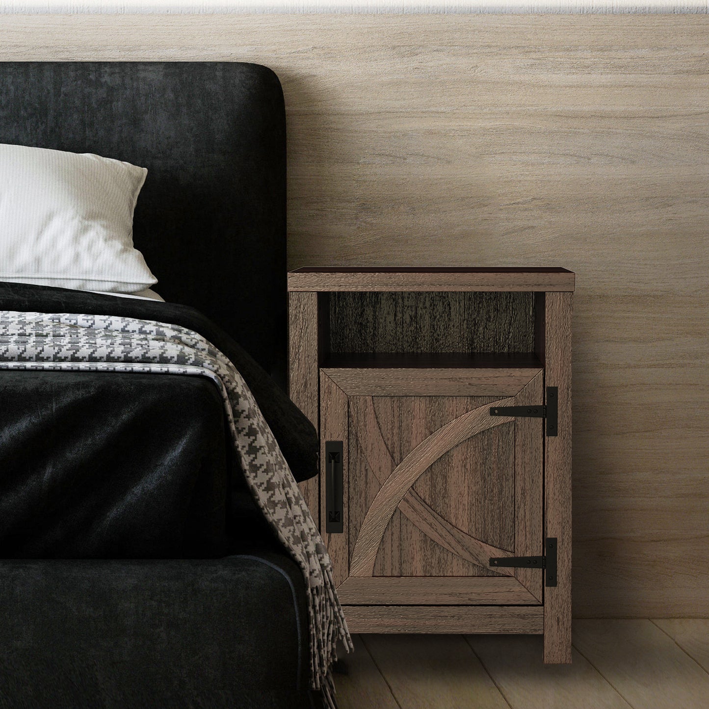 IHOMEADORE Nightstand with a Cabinet and Open Compartment, Farmhouse