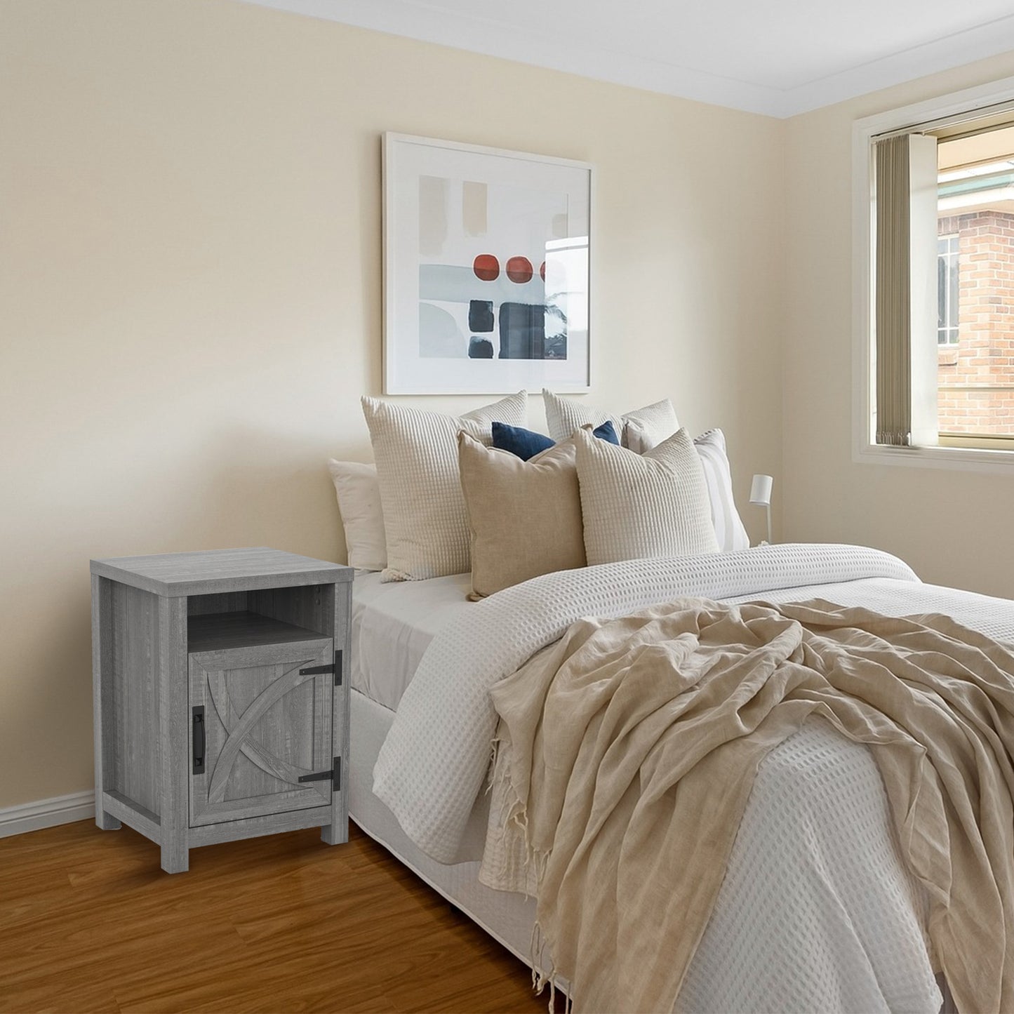 IHOMEADORE Nightstand with a Cabinet and Open Compartment, Farmhouse