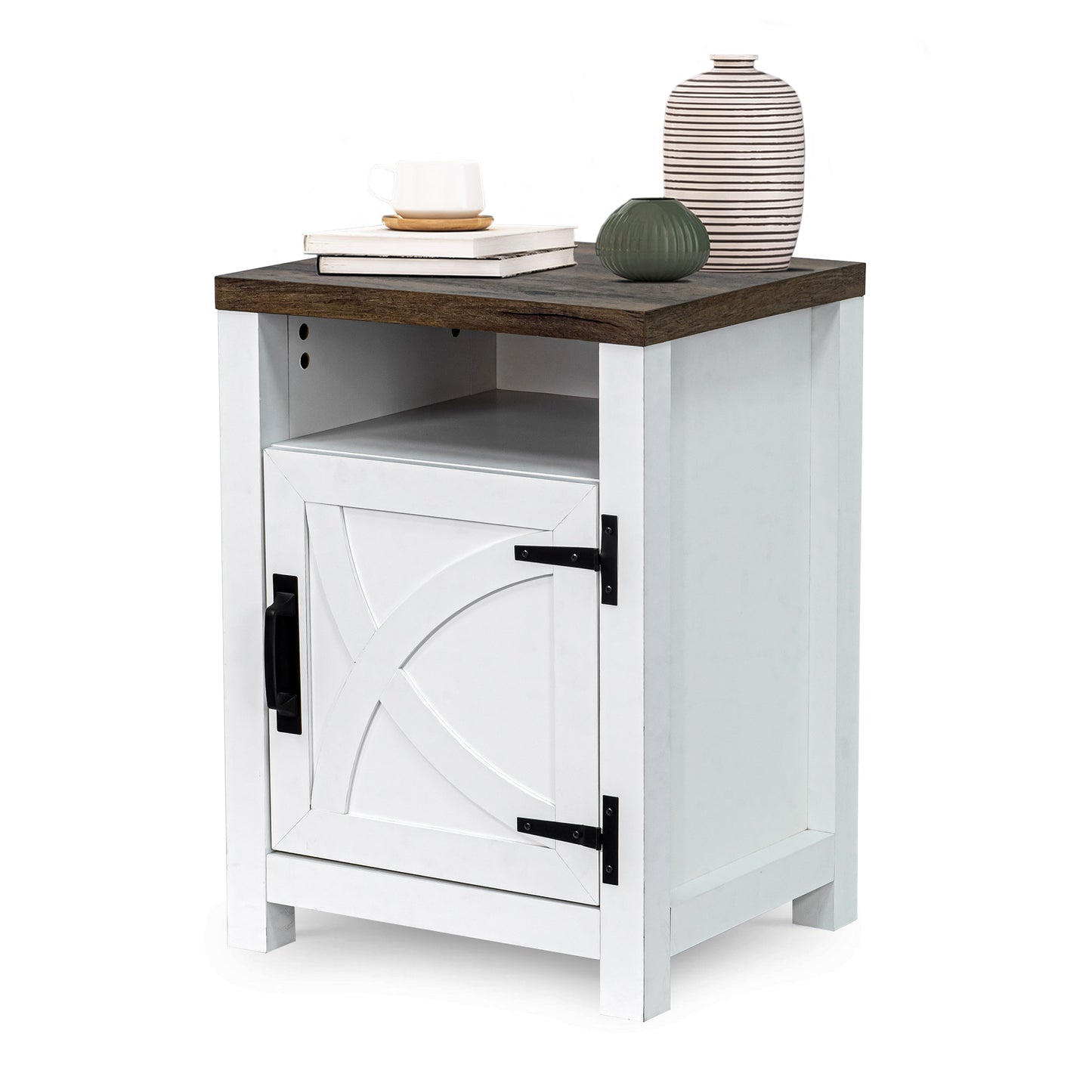 IHOMEADORE Nightstand with a Cabinet and Open Compartment, Farmhouse