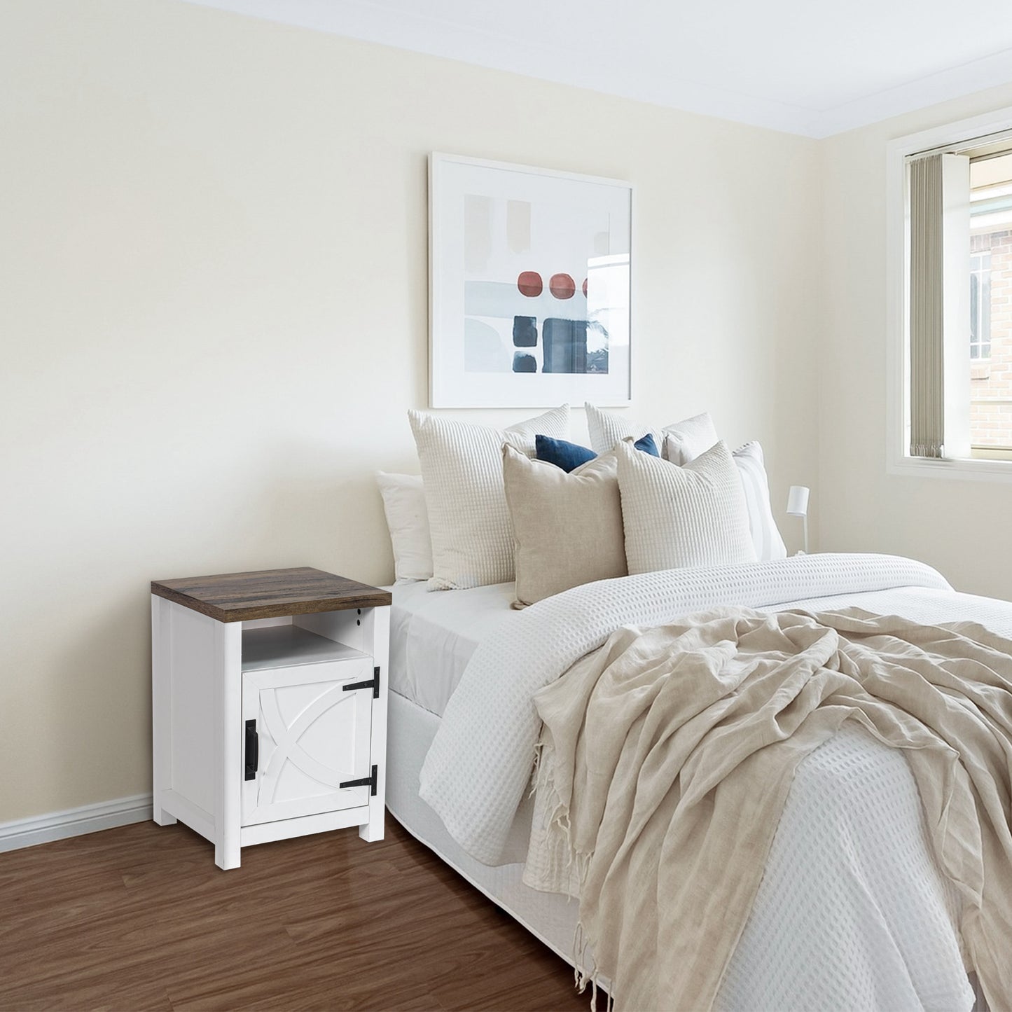 IHOMEADORE Nightstand with a Cabinet and Open Compartment, Farmhouse