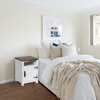 IHOMEADORE Nightstand with a Cabinet and Open Compartment, Farmhouse