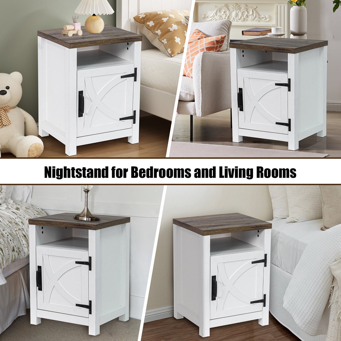 IHOMEADORE Nightstand with a Cabinet and Open Compartment, Farmhouse