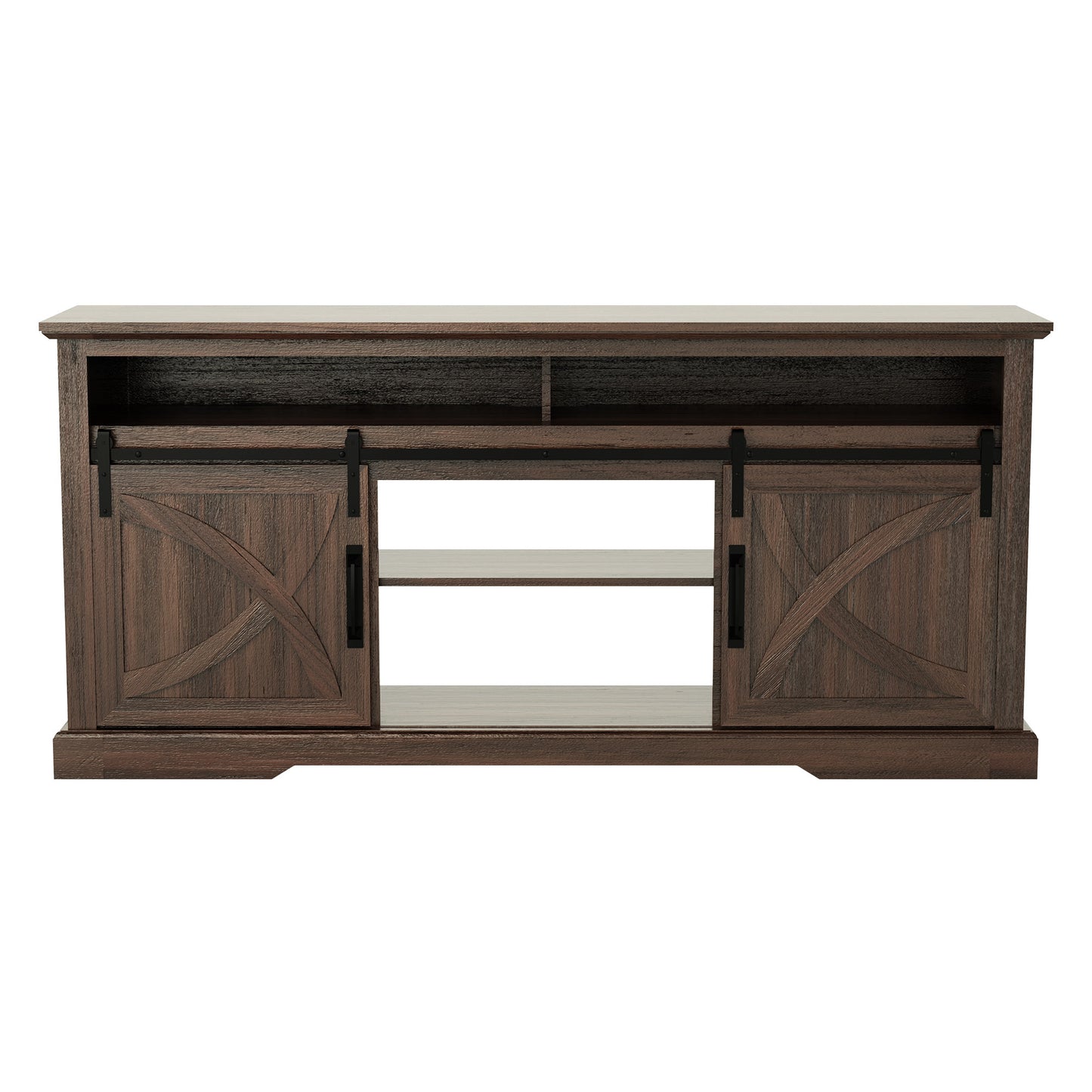 IHOMEADORE 68" Dark Brown Sliding Barn Door TV Stand with Storage Open Compartment for TVs up to 75", Farmhouse