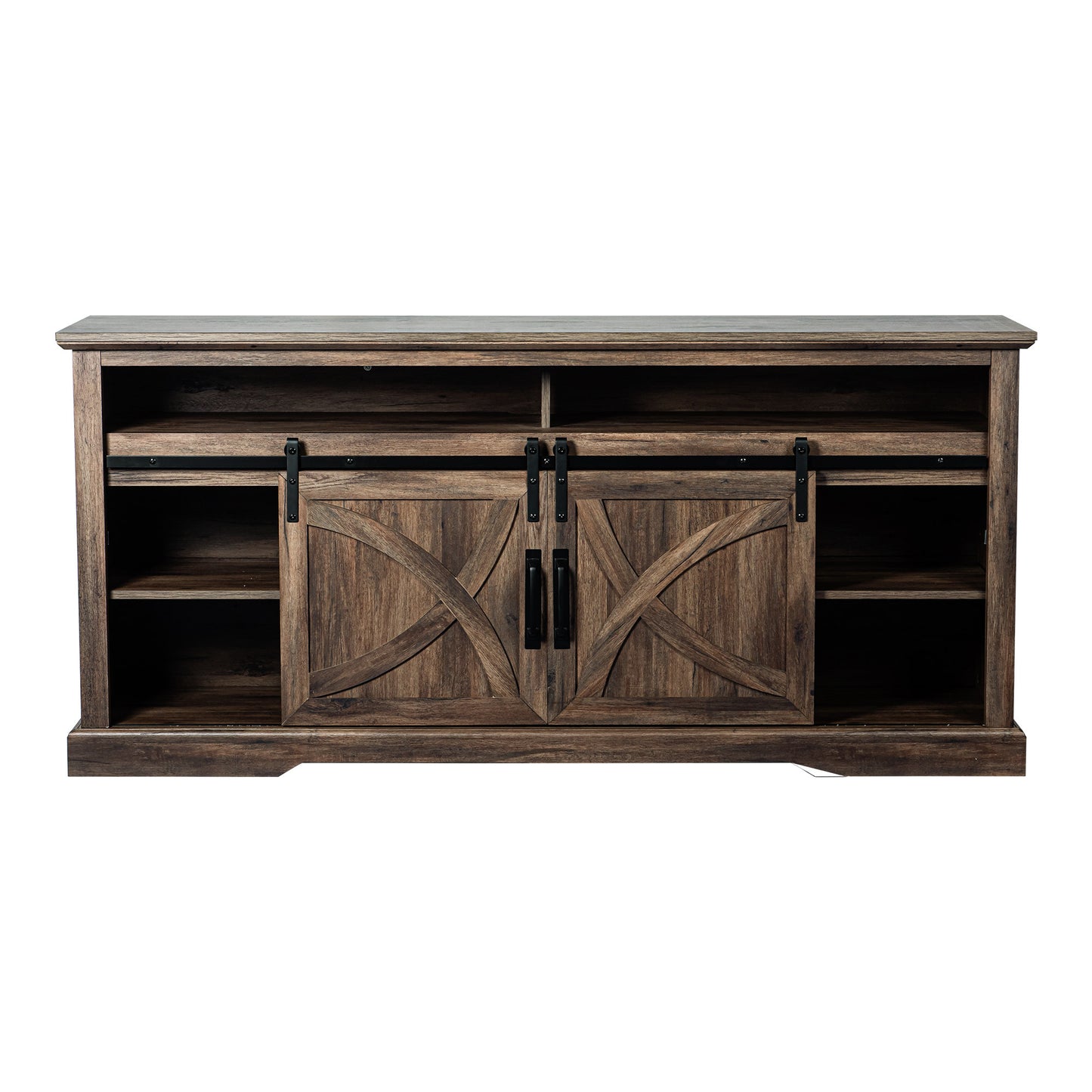 IHOMEADORE 68" Dark Brown Sliding Barn Door TV Stand with Storage Open Compartment for TVs up to 75", Farmhouse