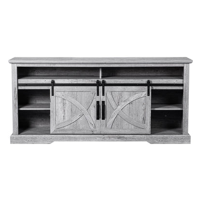 IHOMEADORE 68" Grey Sliding Barn Door TV Stand with Storage Open Compartment for TVs up to 75", Farmhouse