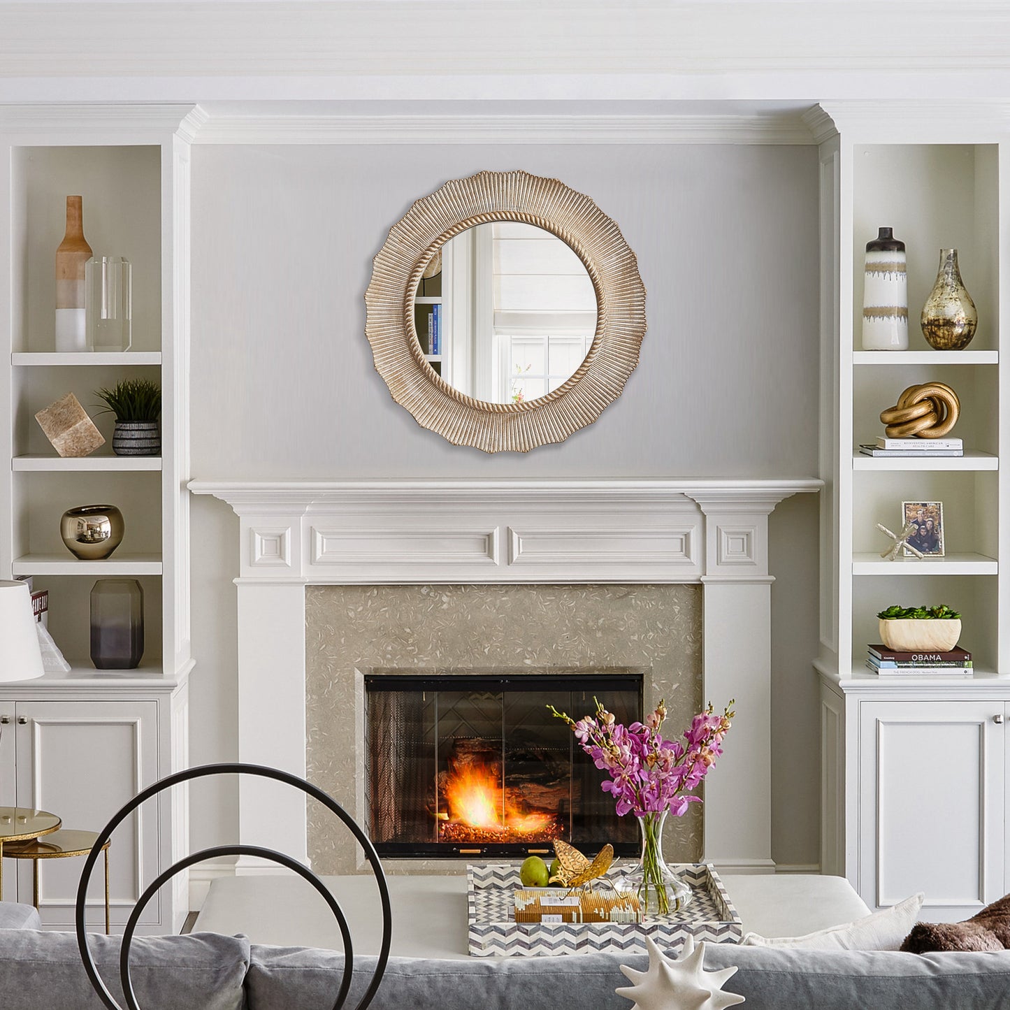 IHOMEADORE 30" Round Framed Wall Bathroom Vanity Mirror, Farmhouse