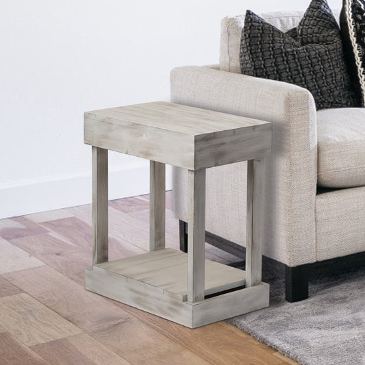 IHOMEADORE Rustic Wood Square Side Table with Shelf