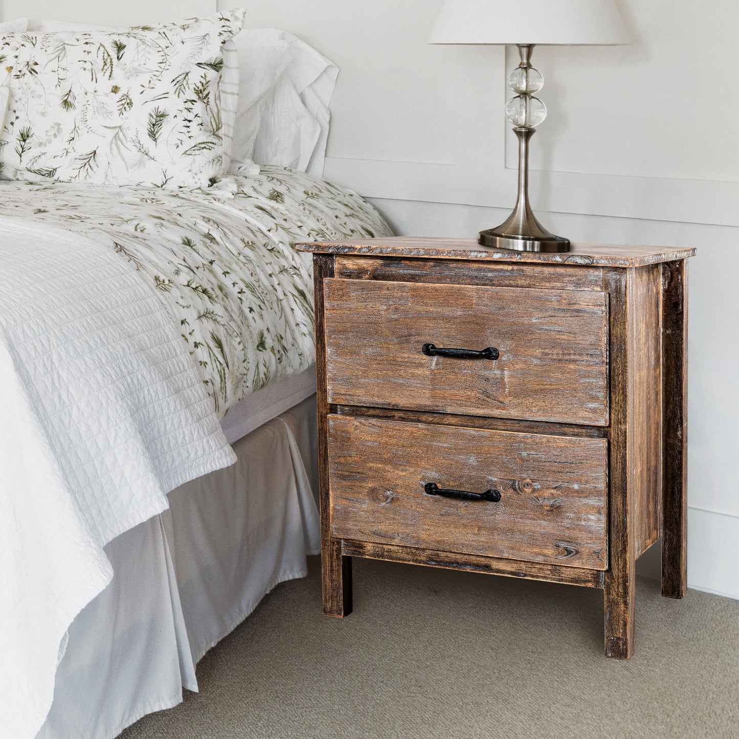 IHOMEADORE 23"D x 17"W x 25"H Solid Wood Bedroom Nightstand Bedside Table, Farmhouse