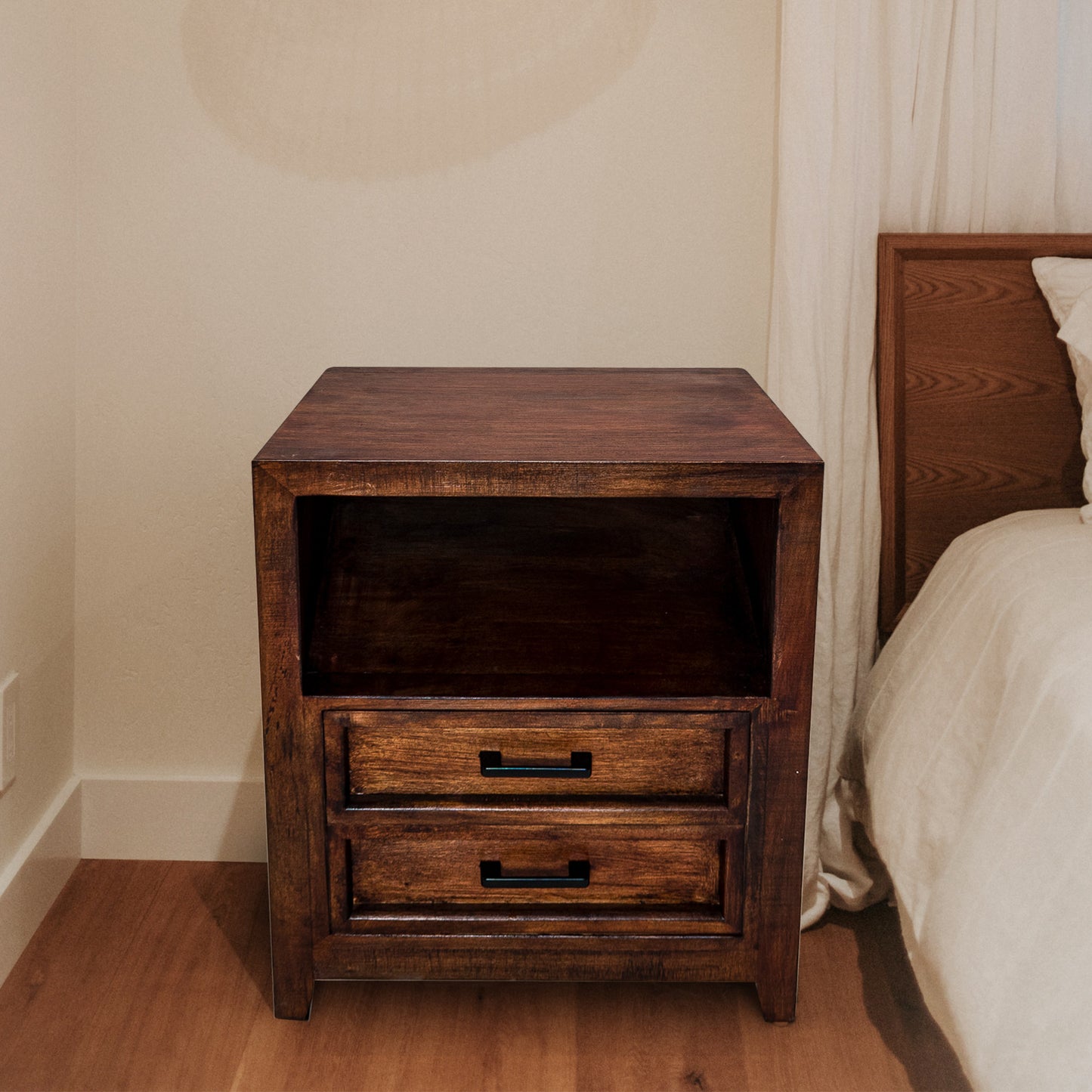 IHOMEADORE 20"D x 16"W x 25"H Brown Assembled 2-Drawer Nightstand Bedside Table, Farmhouse