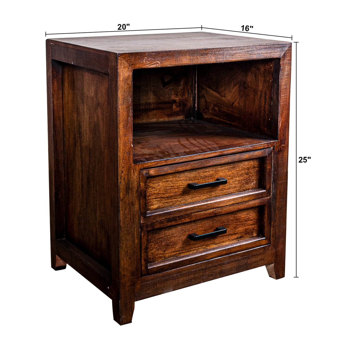 IHOMEADORE 20"D x 16"W x 25"H Brown Assembled 2-Drawer Nightstand Bedside Table, Farmhouse