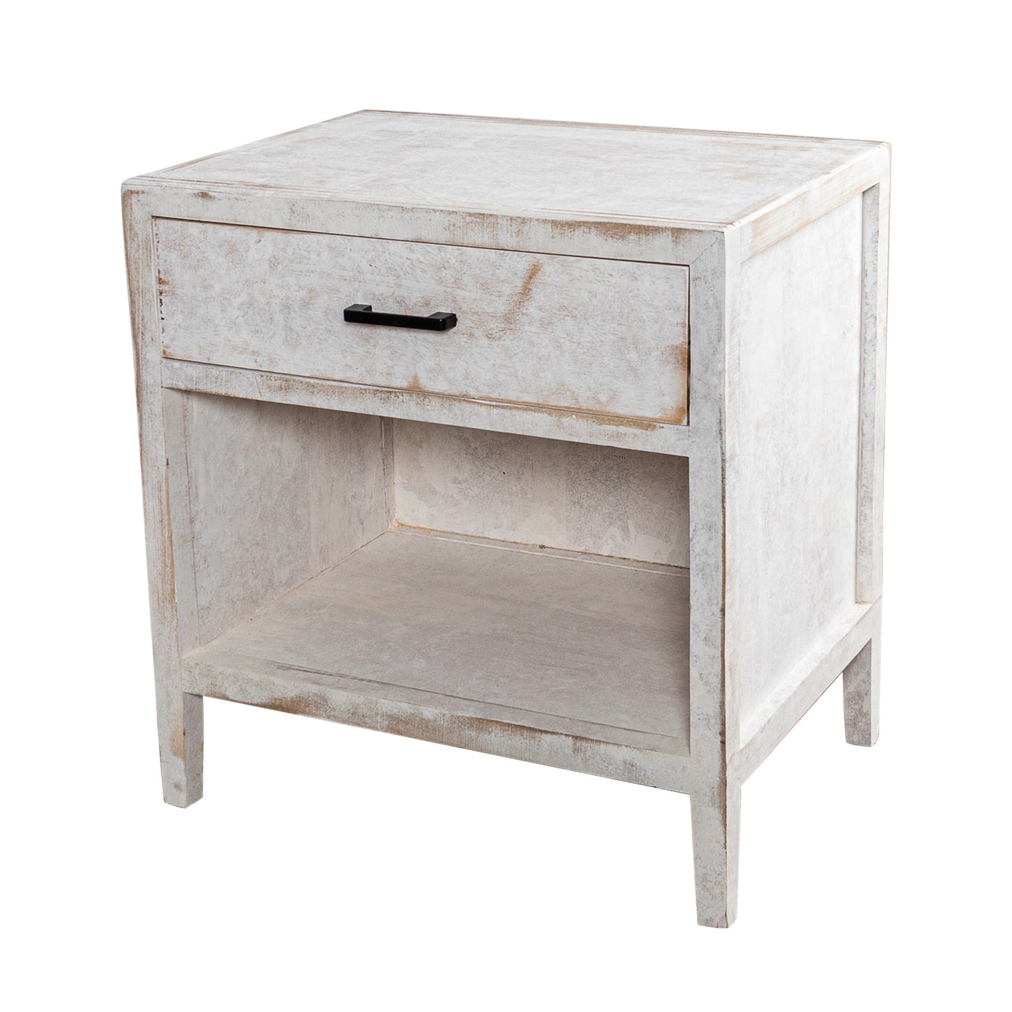 IHOMEADORE 24"D x 17"W x 25"H Distressed White 1-Drawer Solid Wood Nightstand Side Table, Modern