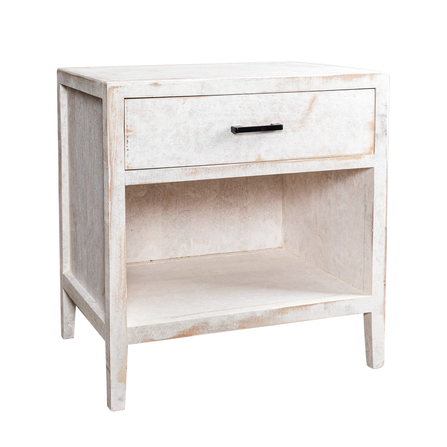 IHOMEADORE 24"D x 17"W x 25"H Distressed White 1-Drawer Solid Wood Nightstand Side Table, Modern