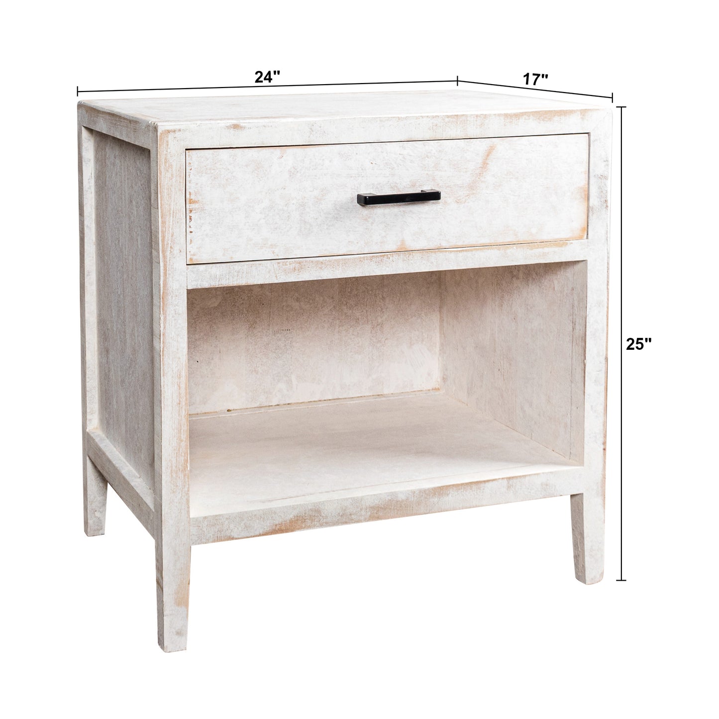 IHOMEADORE 24"D x 17"W x 25"H Distressed White 1-Drawer Solid Wood Nightstand Side Table, Modern