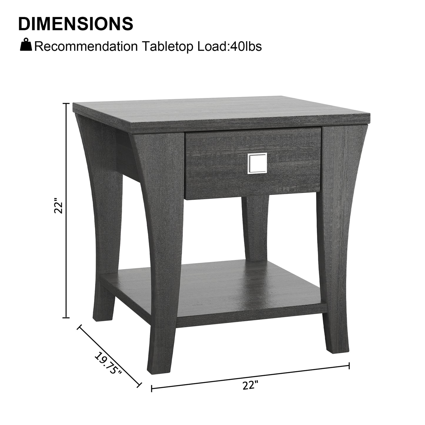 22" Gray Rustic Storage Side Table with Open Shelf, Farmhouse
