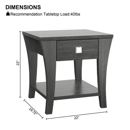 22" Gray Rustic Storage Side Table with Open Shelf, Farmhouse