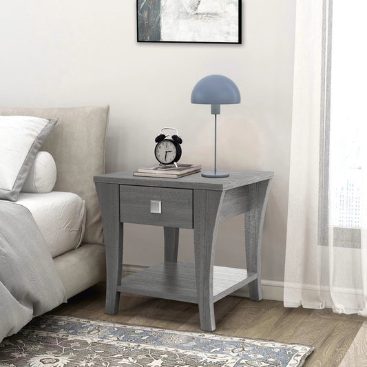 22" Gray Rustic Storage Side Table with Open Shelf, Farmhouse