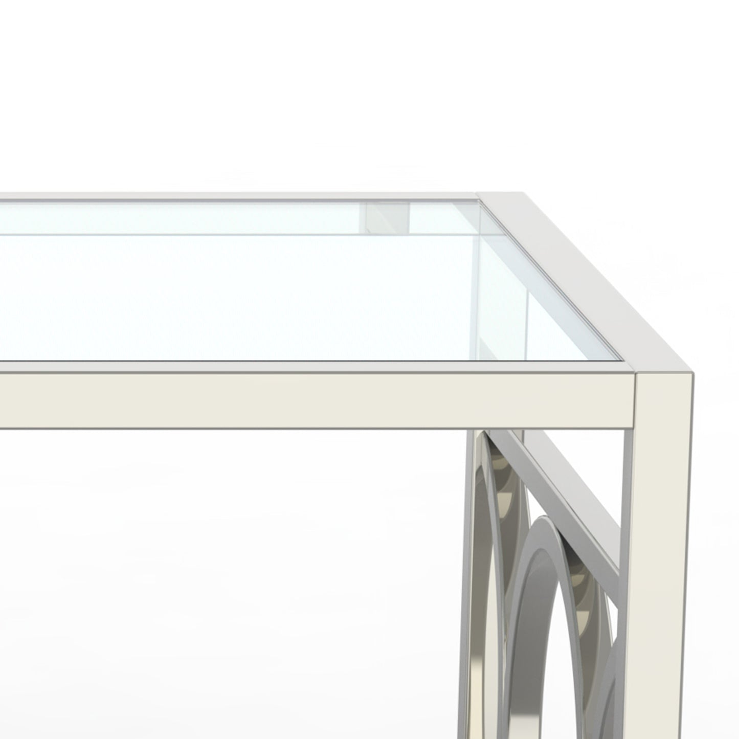 47.25"L Chrome Modern Coffee Table with Glass Top and Mirror Circle Accents